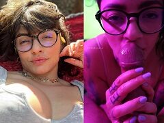 Latina chupando y masturbando mi verga