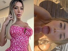 Rubia brasileña chupando polla al aire libre