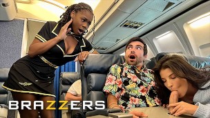 BRAZZERS – Naughty Girls LaSirena69 & Hazel Grace Go To The Back Of The Plane & Share Lucky's Cock