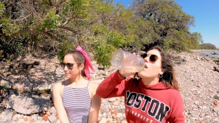 drinking pee with my best friend «belle amore» in the public park and peeing in public bathroom -4k-