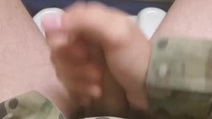 Military jerking off in uniform at work