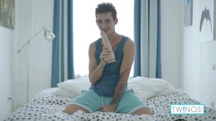 Brunette Noah A Jerks Off His Cock While FIlling His Butt With A Big Dildo!