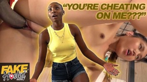 Fake Hostel – Full Scene – BBC opens up tiny Asian thai girl as guy cheats on his hot busty African girlfriend in threesome