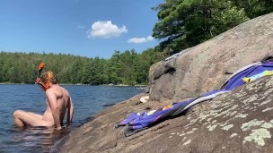 Canadian guy sunbathes in his swim briefs before nude snorkelling! 🤿 🍑🍆