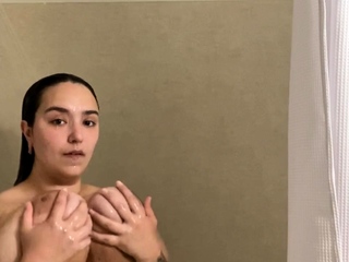 Hot brunette big boobs toying pink pussy