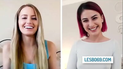 Horny lesbian couple Scarlett Sage and Kristen Scott getting naughty on video chat